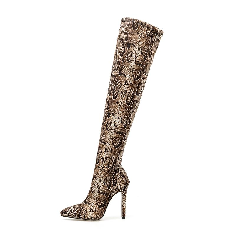 Leopard Pattern Point Toe Stiletto Heeled Suede Sock Boots Newgew