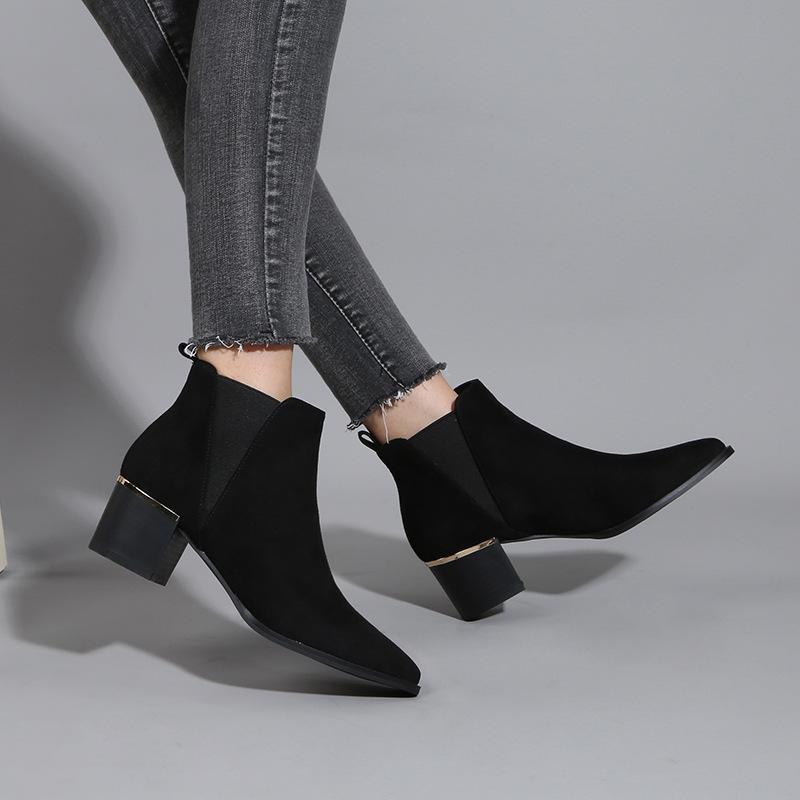 Pointed Toe Heel Chelsea Ankle Boots Chelsea Chunky Low-heel Boots Newgew