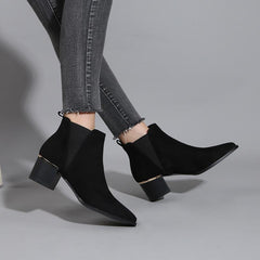 Pointed Toe Heel Chelsea Ankle Boots Chelsea Chunky Low-heel Boots Newgew