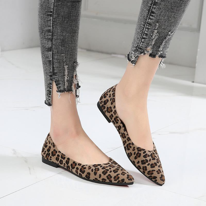 Suede Leopard  Point Toe Flats Newgew