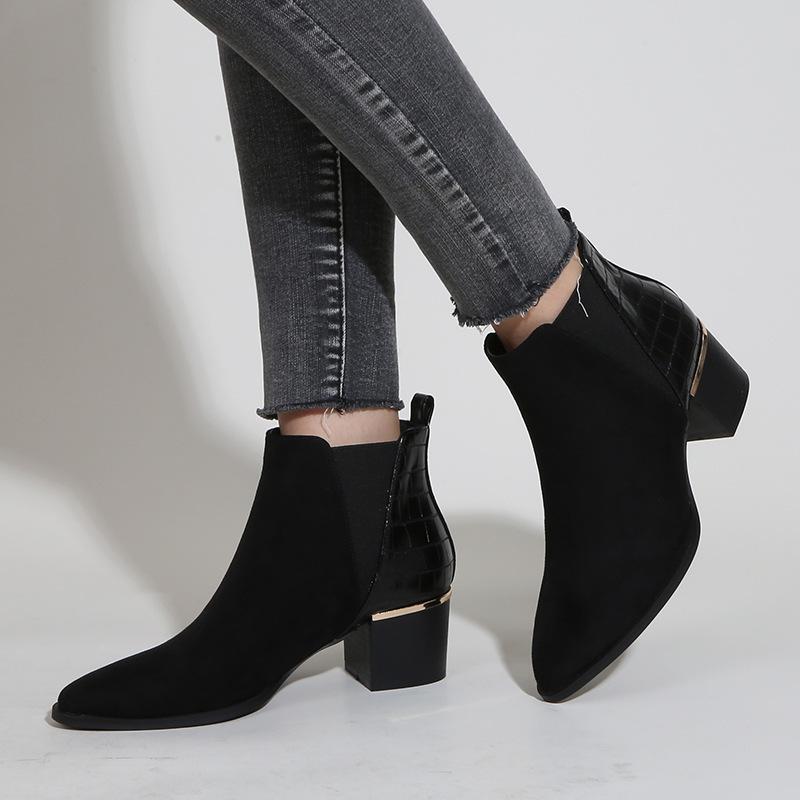 Pointed Toe Heel Chelsea Ankle Boots Chelsea Chunky Low-heel Boots Newgew