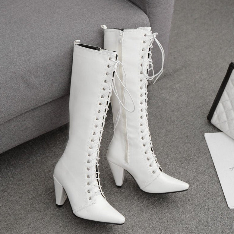 Patent Leather Chunky Heeled Thigh High Boots Newgew