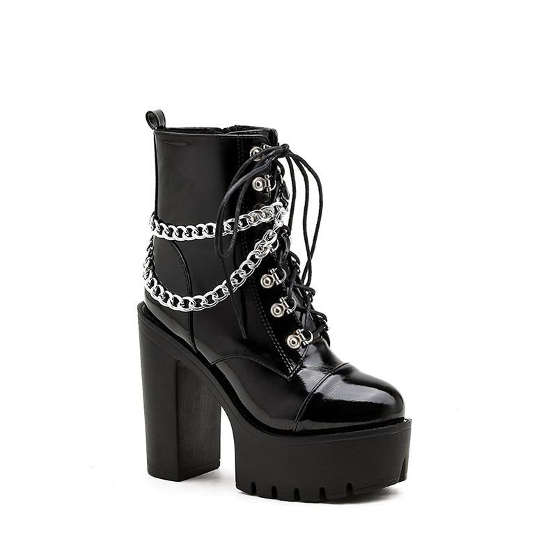 Waterproof Platform Chunky Chain Decorated Short Boots Newgew