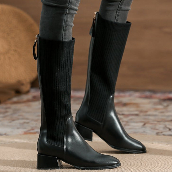 Square Toe chunky heeled long sock boots Newgew