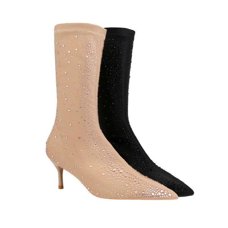 Diamond Elements Pointed Toe Fine High Heel Short Boots Newgew