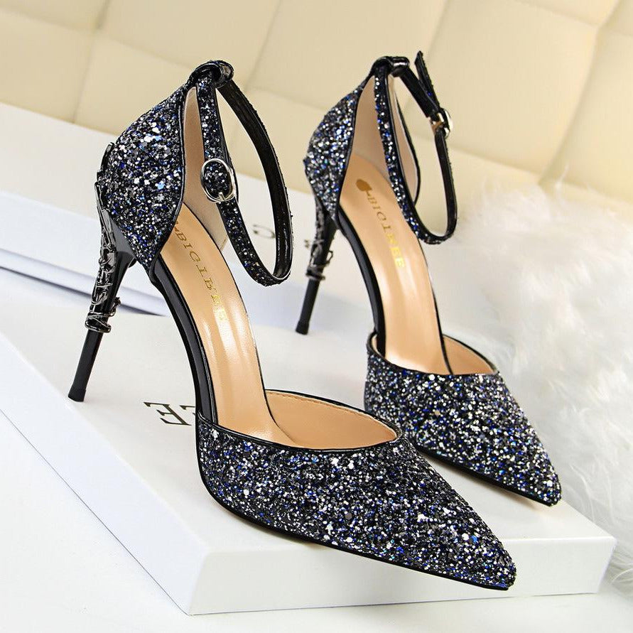 Glitter Point Toe Ankle Strap Sandals Newgew