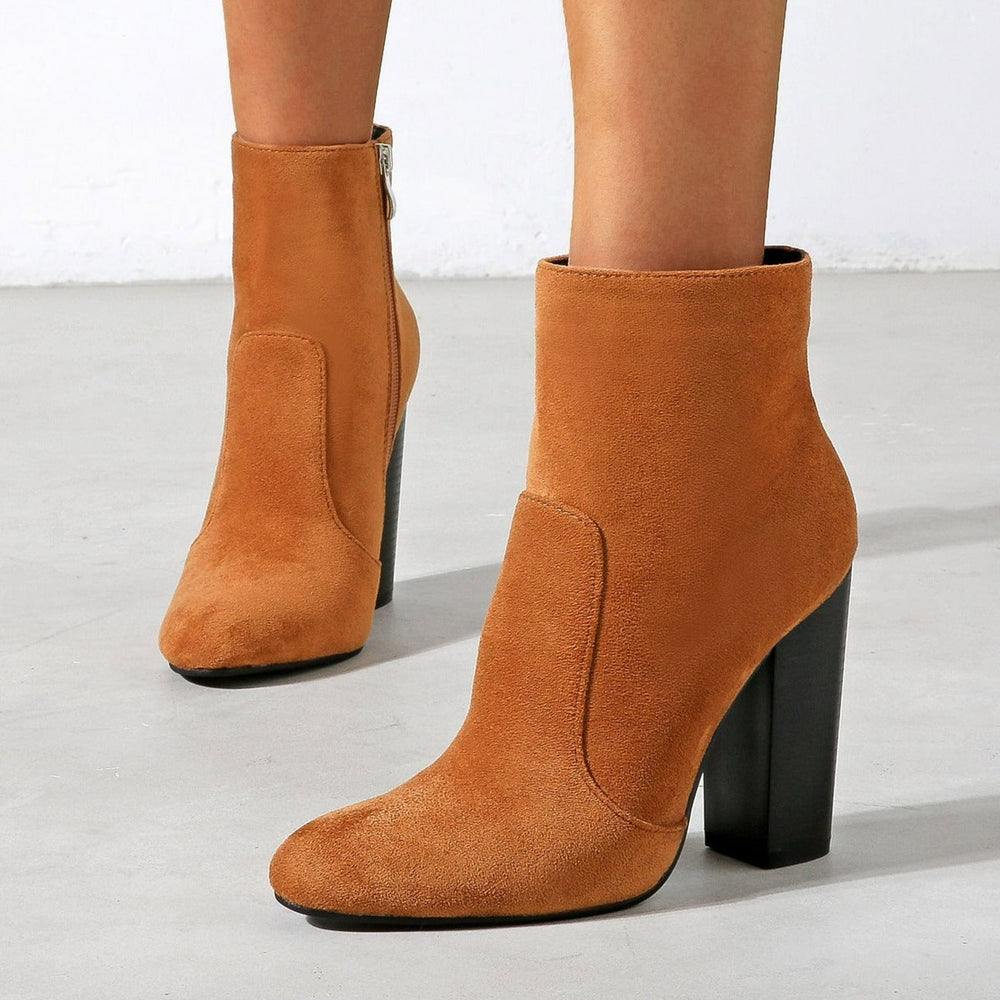 NewThick High Heeled Round Toe Suede Boots Women Newgew