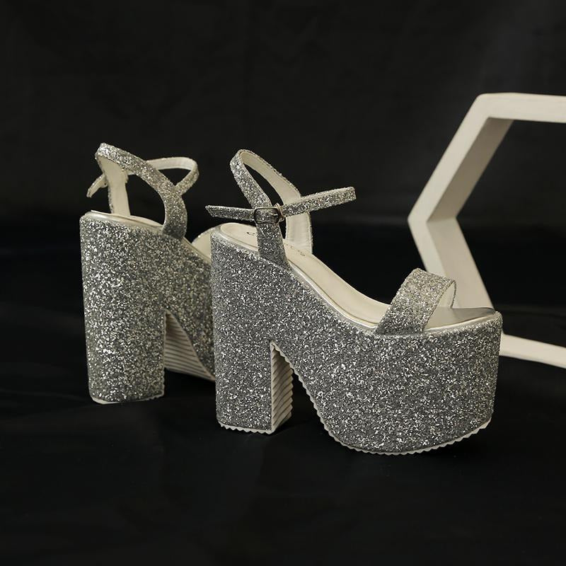 Halloween Sequin Waterproof Platform Super High Heel Sandals Newgew