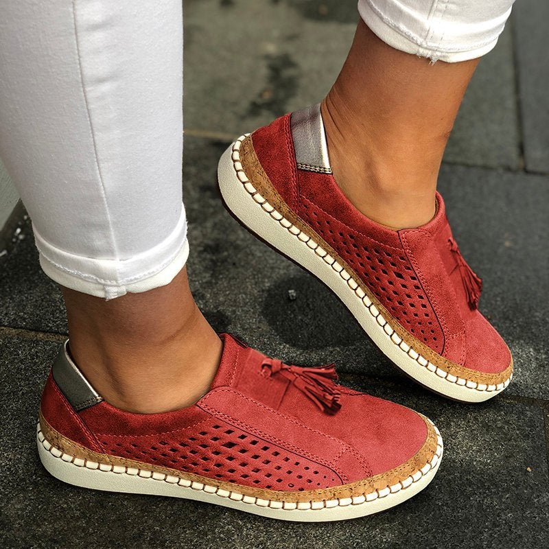 Fringe Tassels Slide Hollow-Out Round Toe Casual Women Sneakers Newgew