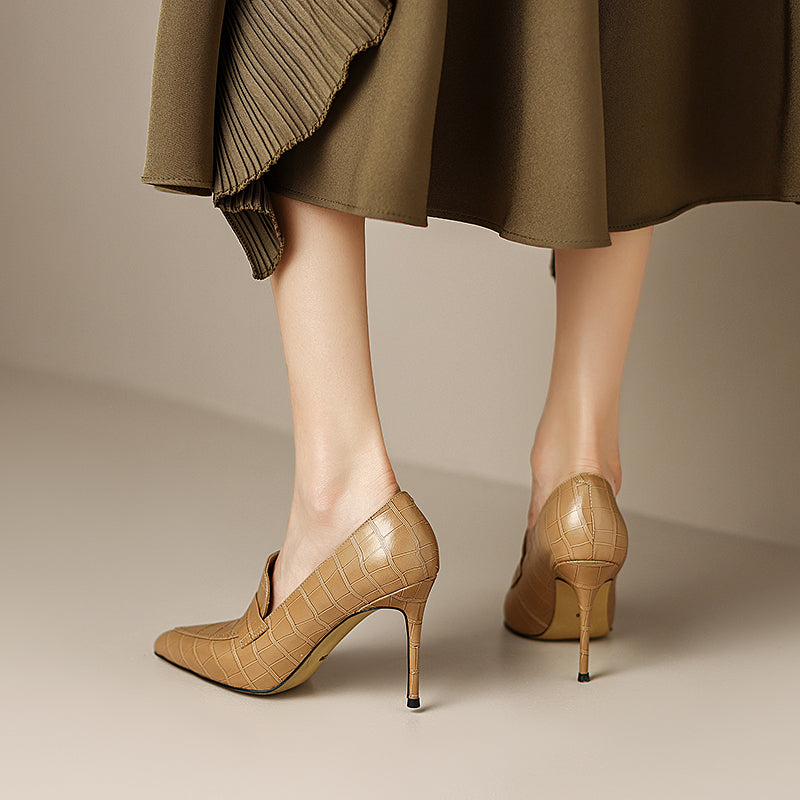 Gloria Apricot Pointed Toe Loafer Heels Newgew