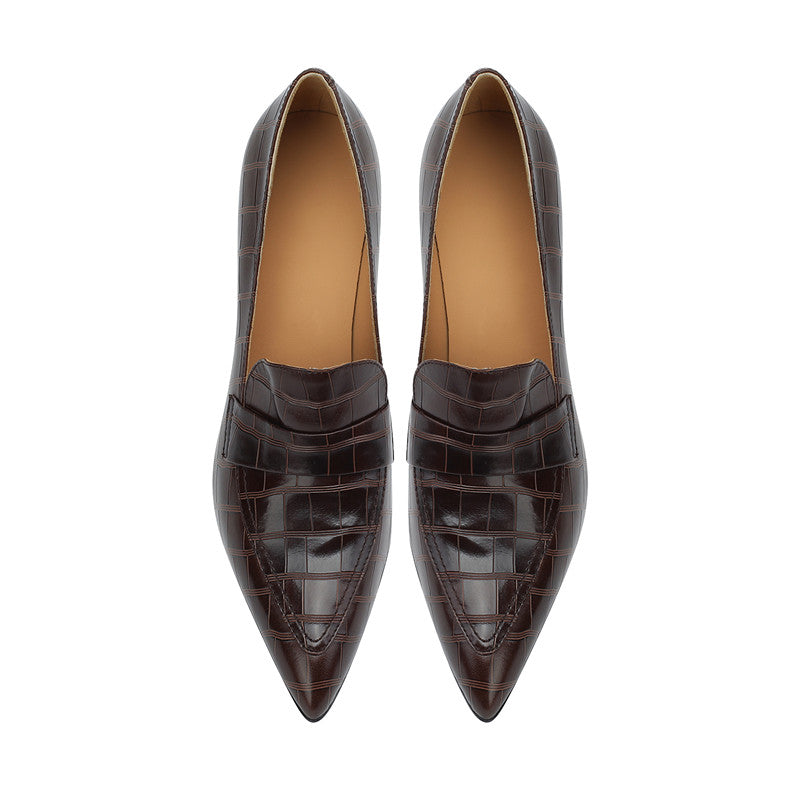 Gloria Brown Pointed Toe Loafer Heels Newgew