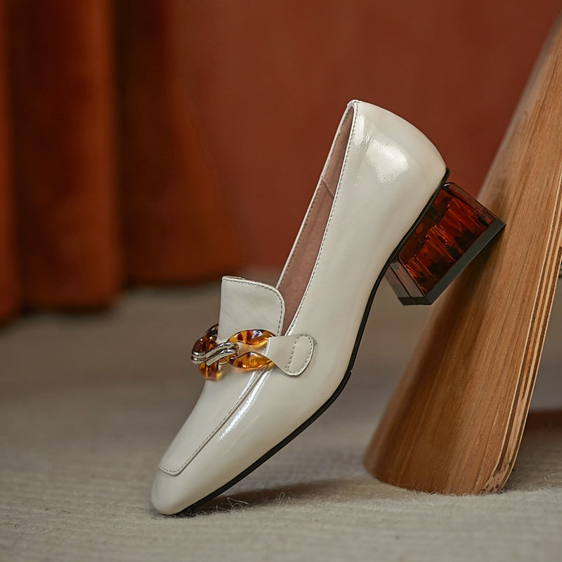 Eldora Low Heel Loafers with Chain Decoration NEW GEW