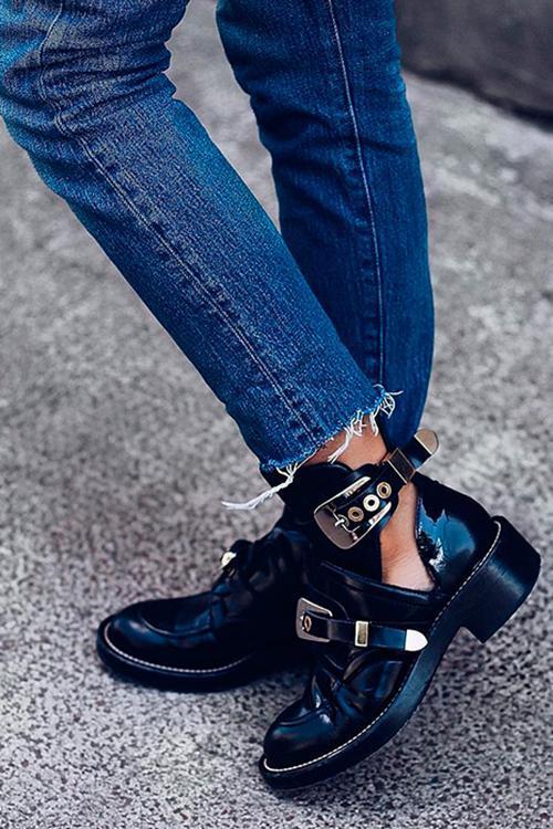 Hollow Leather Buckle Martin Boots Newgew