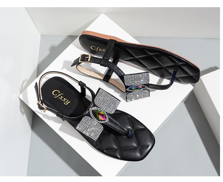 Rhinestone Flat Sandals Newgew