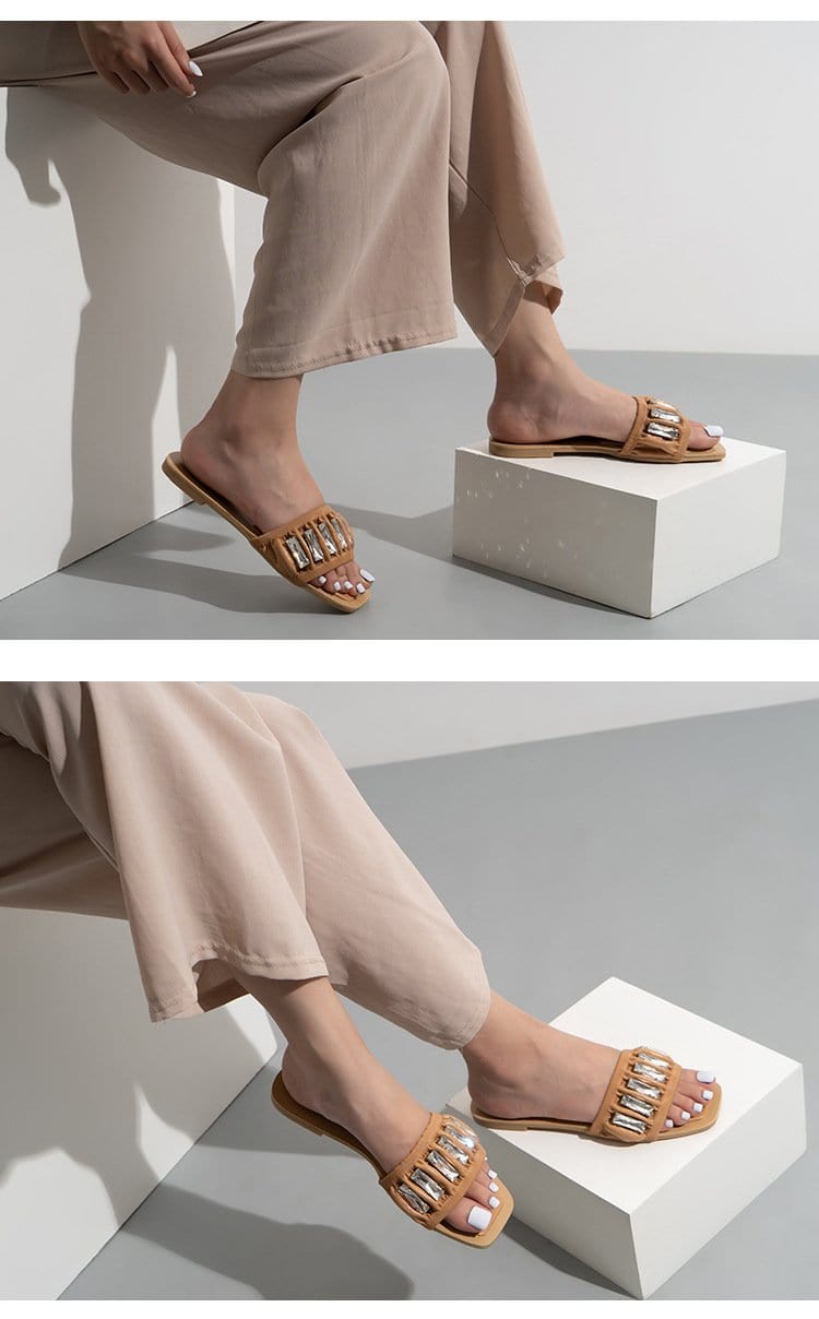 Rhinestone Leisure Flat Sandals Newgew