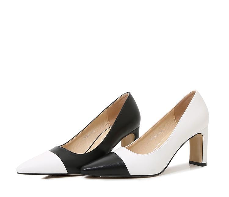 Two Tone Point Toe Hee Pumps Newgew