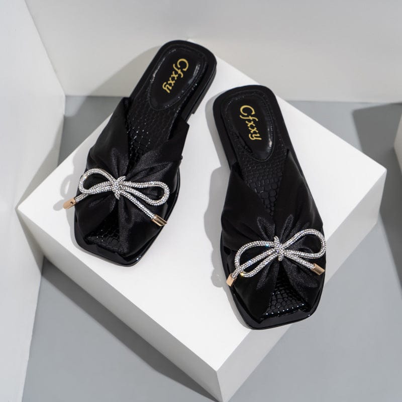 Square Toe Rhinestones Flat Sandals Newgew