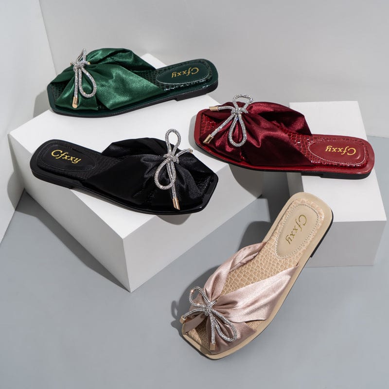 Square Toe Rhinestones Flat Sandals Newgew