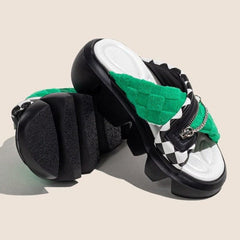 Checkerboark  Zipper Sandals Newgew