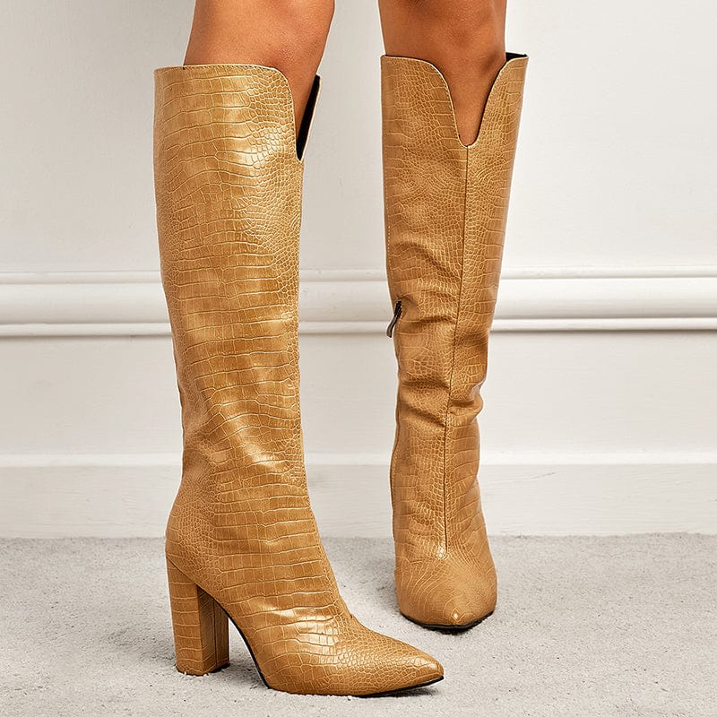 Minimalist Croc Embossed Side Zipper Boots Newgew