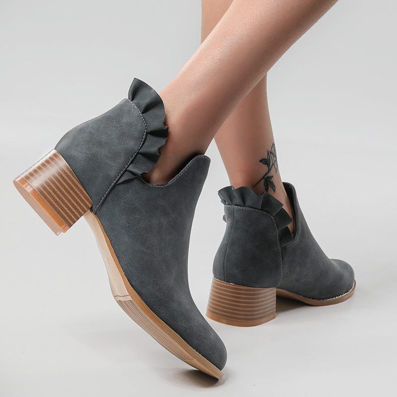 Scallop Trim Chunky Heeled Booties Newgew