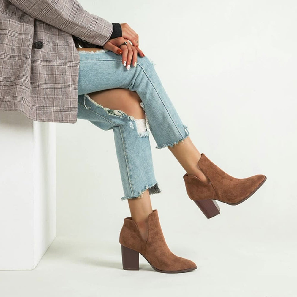 V Cut Block Heel Booties Newgew