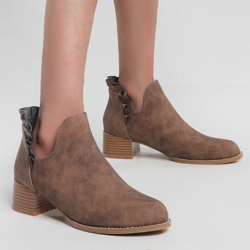 Scallop Trim Chunky Heeled Booties Newgew