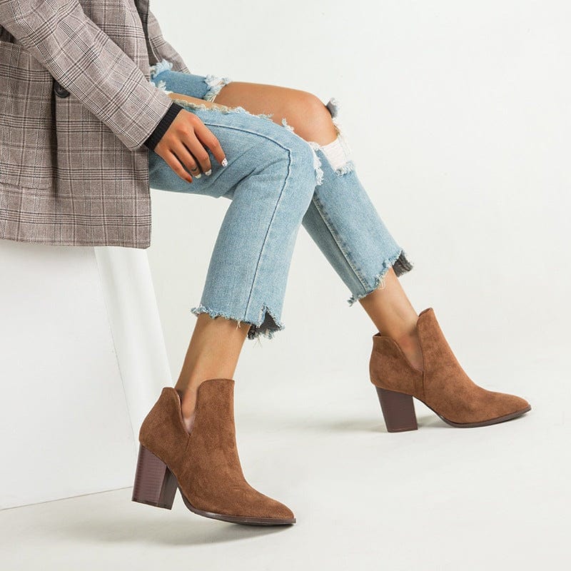 V Cut Block Heel Booties Newgew