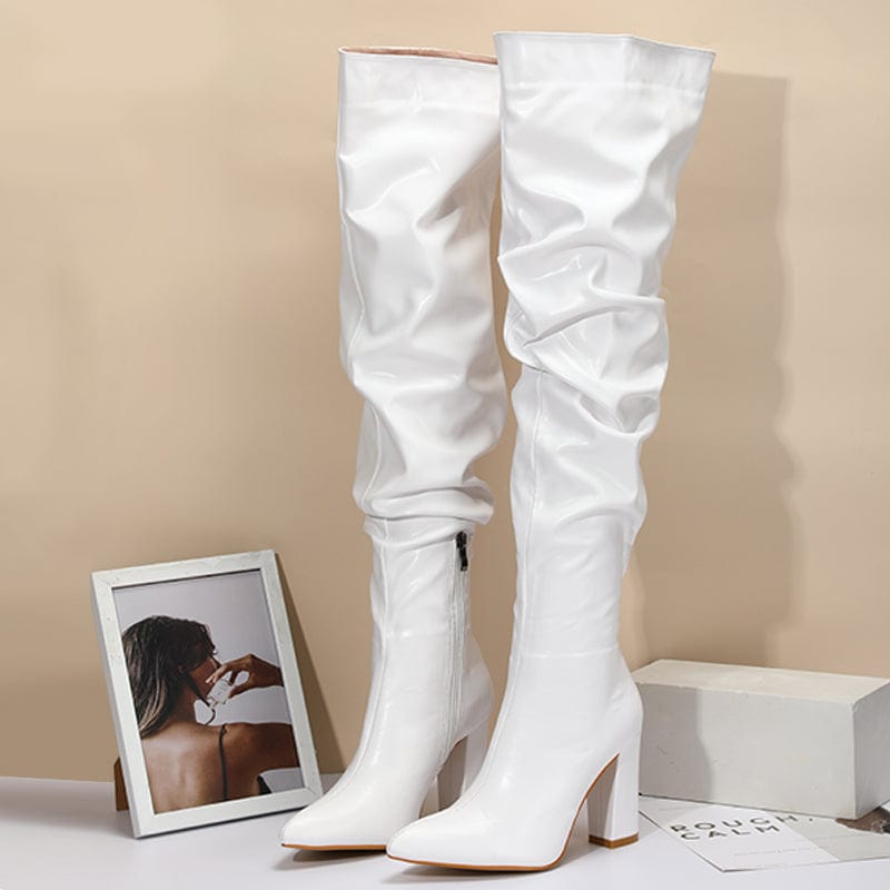 Chunky Heeled Side Zip Slouchy Boots Newgew