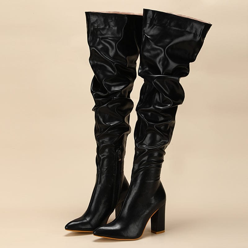 Chunky Heeled Side Zip Slouchy Boots Newgew