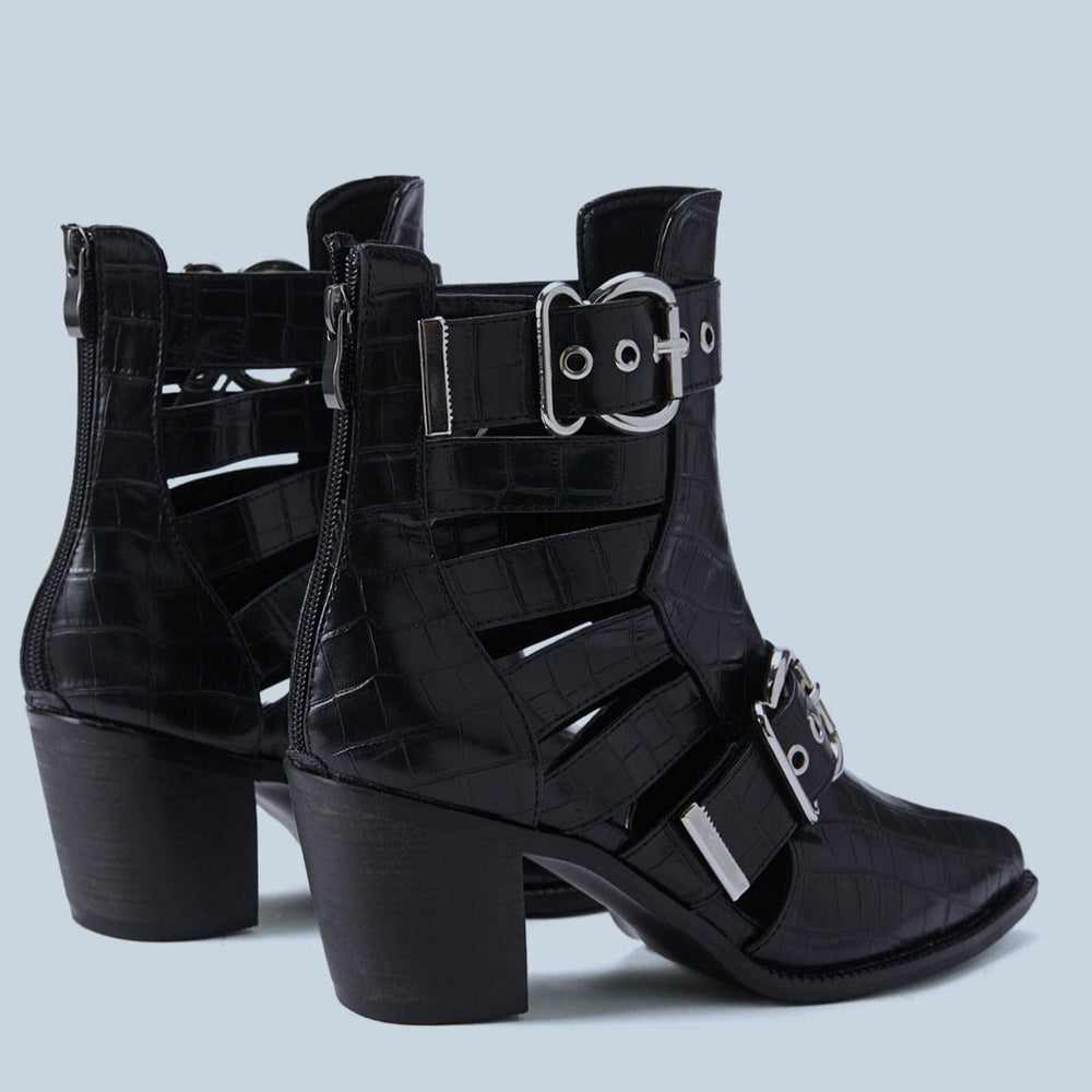 Cut Out Buckle Strap Ankle Boots Newgew