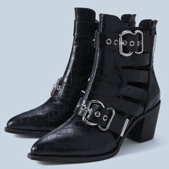 Cut Out Buckle Strap Ankle Boots Newgew