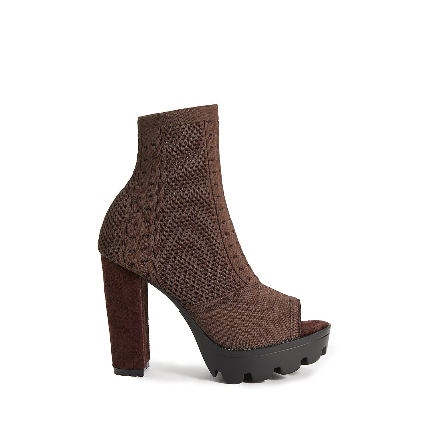 Peep Toe Chunky Heeled Sock Boots Newgew
