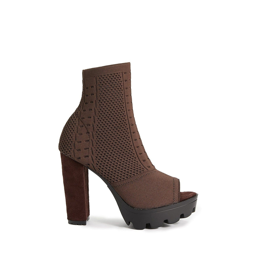 Peep Toe Chunky Heeled Sock Boots Newgew