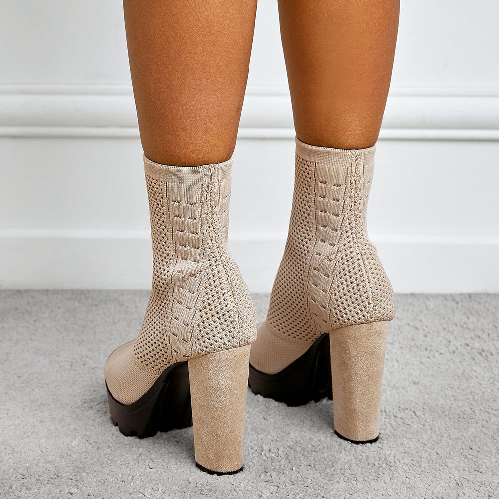 Peep Toe Chunky Heeled Sock Boots Newgew