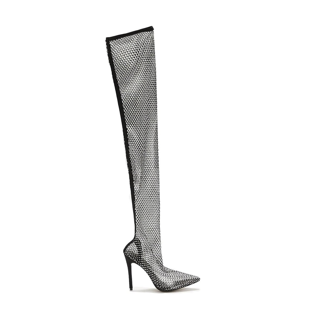 Pointed Toe Rhinestone Heel Boots Newgew