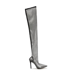 Pointed Toe Rhinestone Heel Boots Newgew