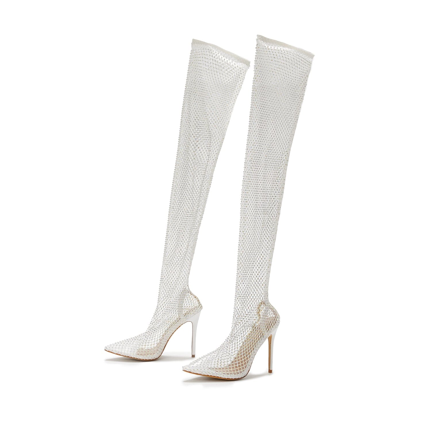 Pointed Toe Rhinestone Heel Boots Newgew