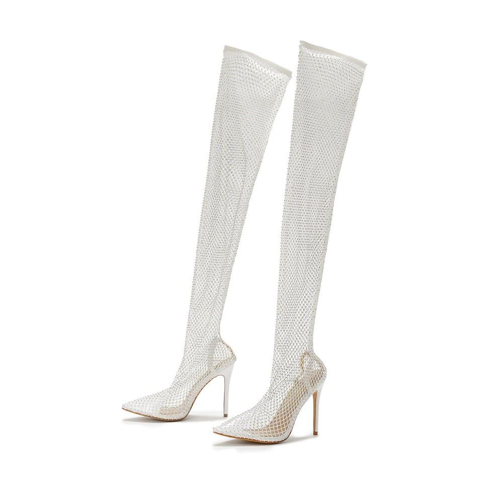 Pointed Toe Rhinestone Heel Boots Newgew
