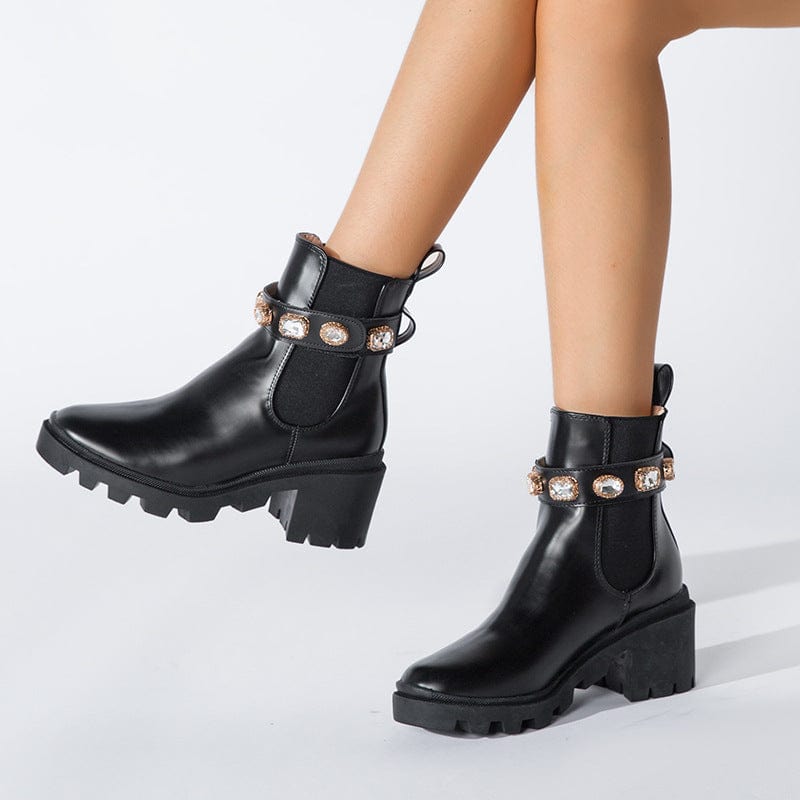 Round Toe Chunky Heel Boots Newgew