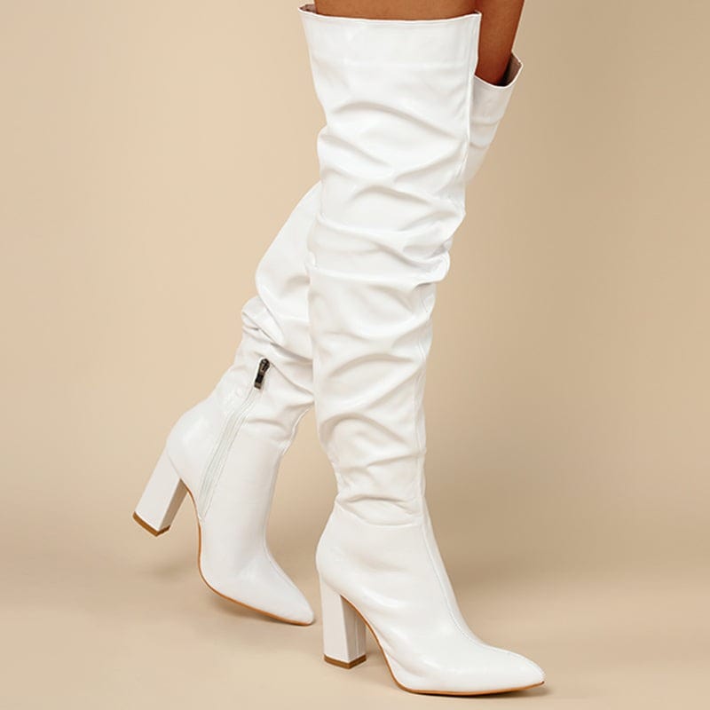 Chunky Heeled Side Zip Slouchy Boots Newgew