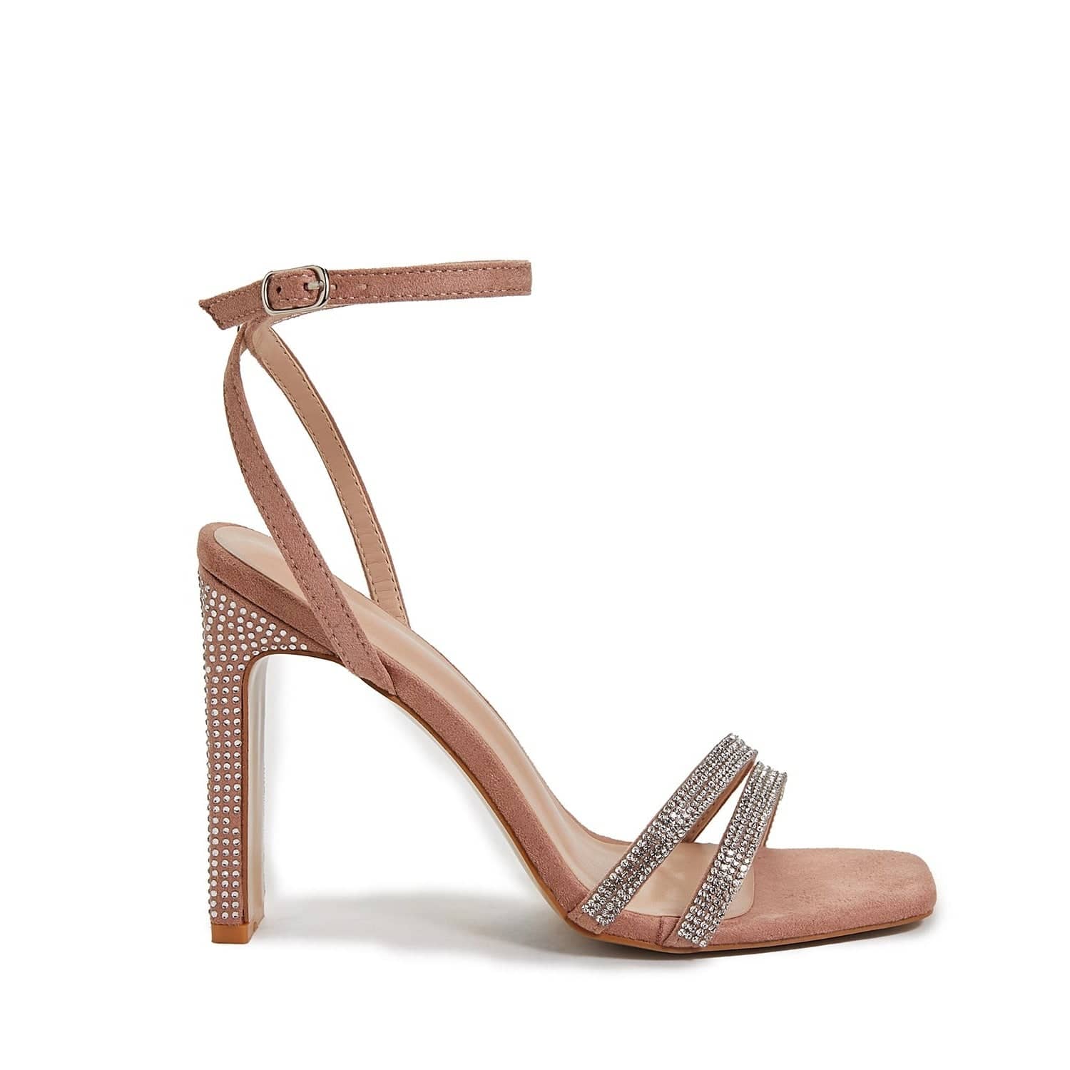 Rhinestone Decor Ankle Strap Heeled Sandals Newgew