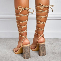 Tie Leg Design Chunky Heeled Strappy Sandals Newgew