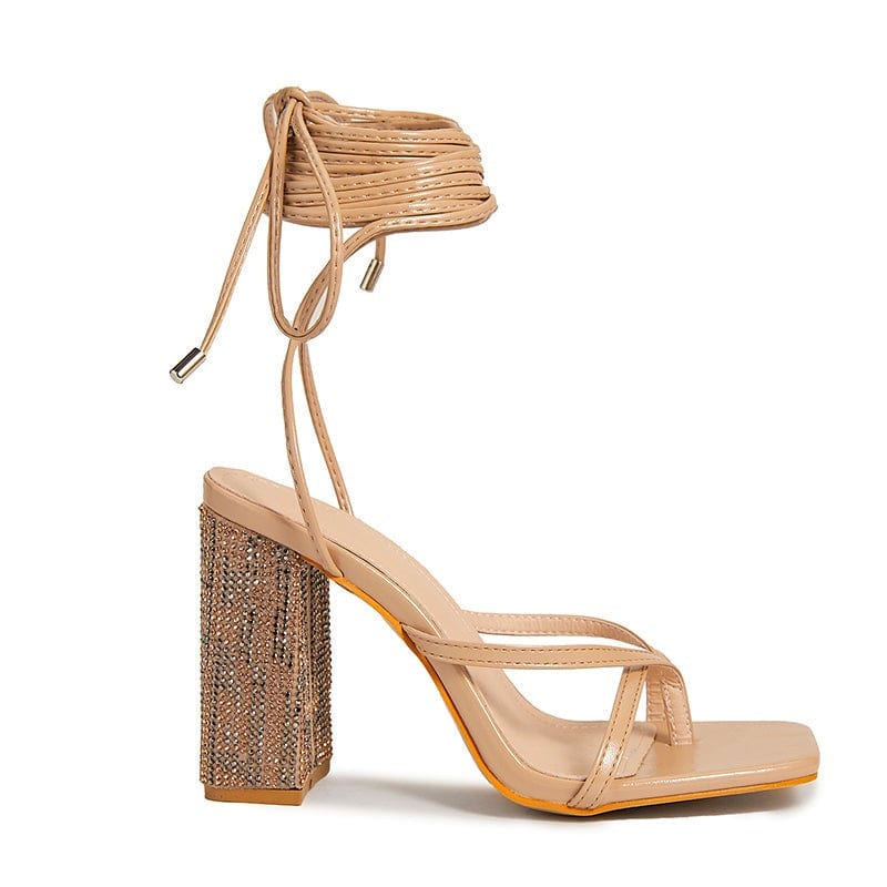 Tie Leg Design Chunky Heeled Strappy Sandals Newgew
