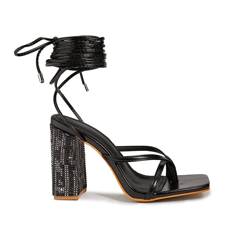 Tie Leg Design Chunky Heeled Strappy Sandals Newgew