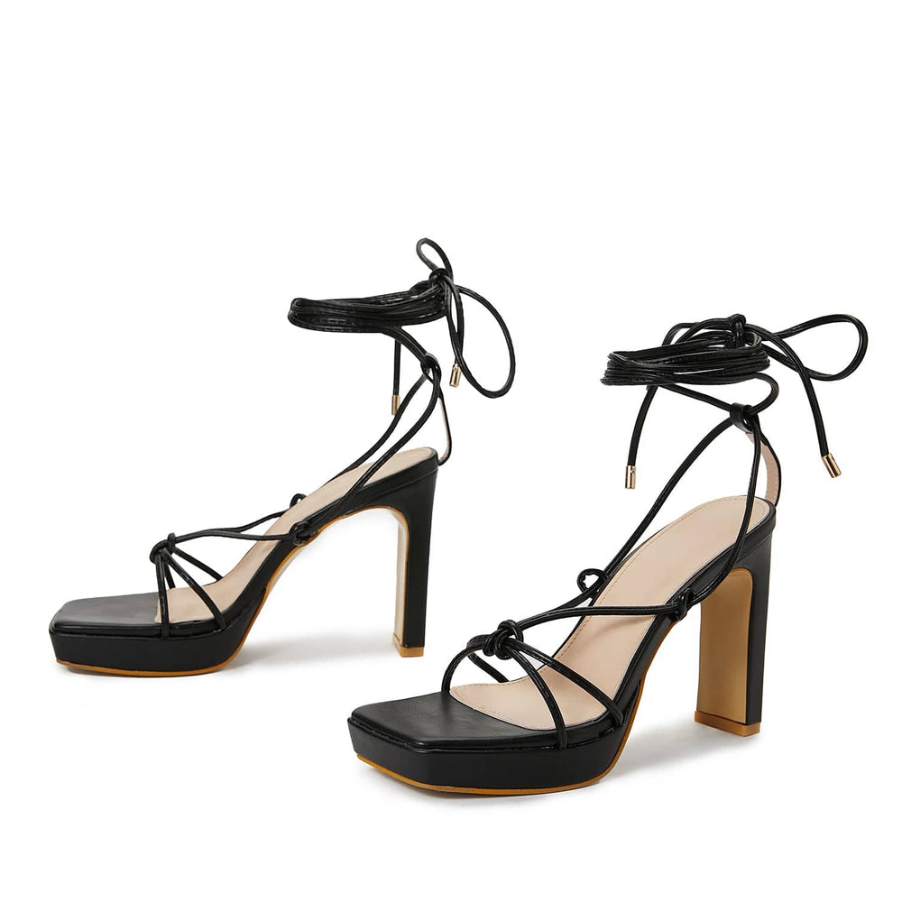 Tie Leg Design Heeled Strappy Sandals Newgew