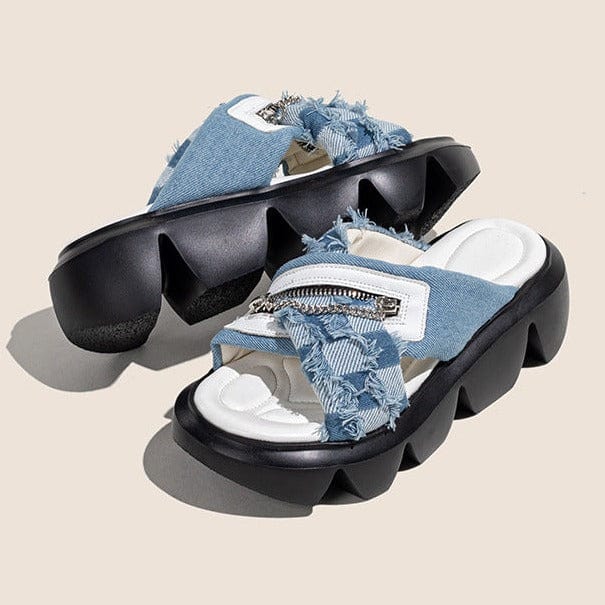 Checkerboark  Zipper Sandals Newgew