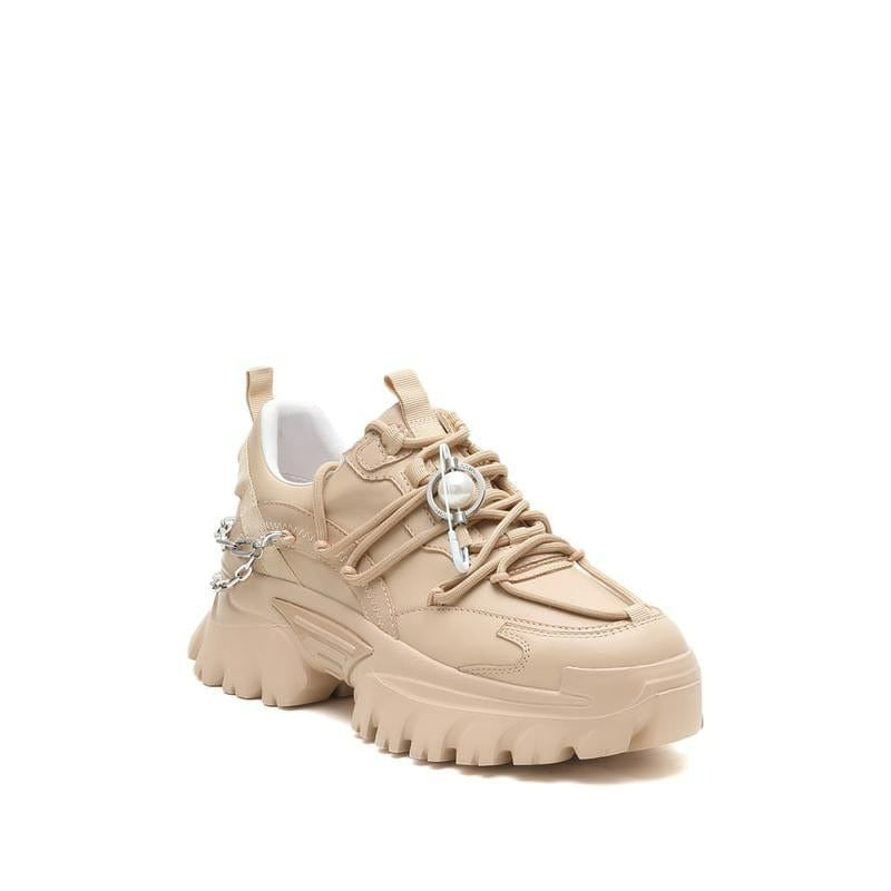 millie's Chain Decor Lace-up Front Chunky Sneakers millie's