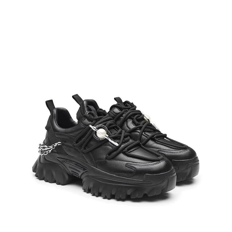 millie's Chain Decor Lace-up Front Chunky Sneakers millie's