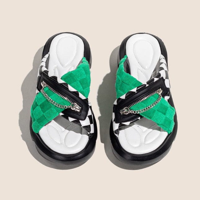 Checkerboark  Zipper Sandals Newgew